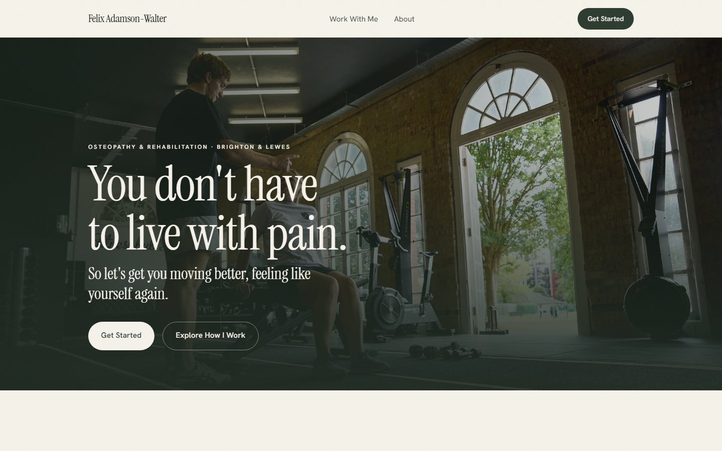 Felix Adamson-Walter website homepage for osteopathy and rehabilitation coaching